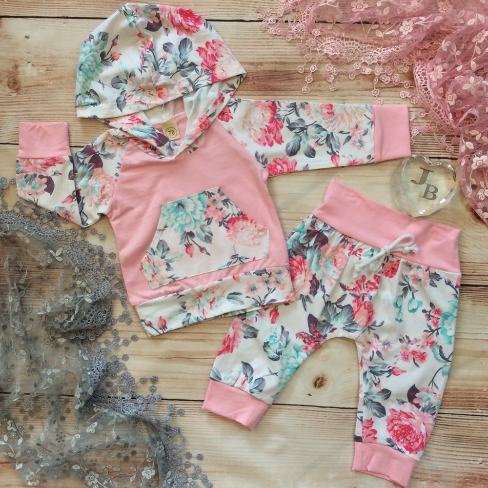 Boutique Baby Girl Pink Floral Tracksuit